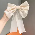 Barrette à cheveux élégante en résille irisée crème avec longs rubans SKU - Ruban Long Blanc