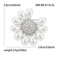 Elegant sunflower brooch with CZ center and water-drop pearl petals, 2.0cm size detail - Palladium White K-zircon 8116-sl