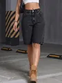 Bermuda di jeans neri lavati con acido a vita alta per donna dettaglio stile urbano - Nero / S