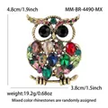 Broche chouette rétro en alliage avec strass colorés, incluant dimensions et poids - Coloré