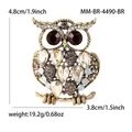 Broche hibou vintage en alliage avec strass brillants, dimensions 4,8x3,8cm et poids - Marron