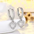 Elegantes pendientes de aro de plata 925 con corazones y cristales pavé brillantes - Aro de Corazón (Color Oro Blanco)
