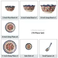 19-piece vintage floral ceramic dinnerware set for 4 people, including bowls and plates - 4-Person Dining Set (19 Pieces)