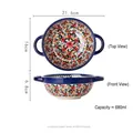 Exotic floral daisy ceramic noodle bowl with double handles, 680ml vintage stoneware soup bowl - Double Ear Noodle Bowl