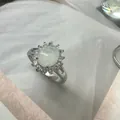 Bague tournesol élégante en acier inoxydable avec opale ovale et zircons brillants - Taille 5 / Opale Blanche (Style 2)