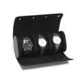 Premium black leather watch roll storage box with 3 slots for travel and collection - Saffiano Black 3-Slot