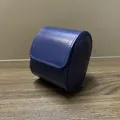 Portable single slot blue leather watch storage box with fine stitching travel case - Smooth Blue 1-Slot