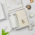 Elegant corporate gift set with white coffee mug and beige notebook in marble box - White Bp-24