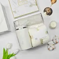 Elegant white gift set featuring a coffee cup, soft face towel, and folding umbrella - White Bp-30
