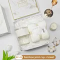 Minimalist corporate gift set with glass cup and white towel - Glass Cup + Towel Set (BP-02) / White