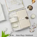 Elegant gift set with bamboo-joint glass cup and matching notebook in cream - Glass Cup + Notebook Set (BP-06) / White