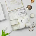 Elegant gift set featuring a bamboo-joint glass cup, white phone stand, and towel - Glass Cup + Phone Stand + Towel Set (BP-08) / White
