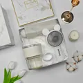 Practical gift set with glass cup, folding umbrella, and handheld fan in elegant white box - Glass Cup + Umbrella + Handheld Fan Set (BP-10) / White