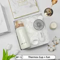 Premium gift box set featuring an insulated vacuum flask and white portable fan - Thermos + Handheld Fan Set (BP-12) / White
