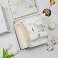 Cream-colored vacuum flask and white towel gift set in elegant marble box - Pea Thermos + Towel Set (BP-18) / White