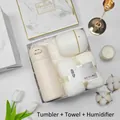 Premium gift box set featuring an insulated thermos flask, capsule humidifier and soft face towel - Pea Thermos + Humidifier + Towel Set (BP-20) / White