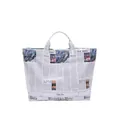 Large capacity Tyvek tote bag with vintage newspaper and mountain print - One Size / White