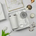 Elegant white coffee mug and portable fan gift set in a luxury box for corporate events - Coffee Cup + Handheld Fan Set (BP-25) / White