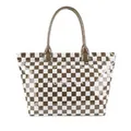 Bolso tote grande de papel DuPont brillante con cuadros marrones y blancos mujer - Cuadros Caramelo