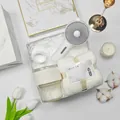 Elegant white gift set with handheld fan, glass coffee cup, and soft face towel - Fan + Glass Cup + Towel Set (BP-31) / White