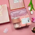 Elegant pink gift set including glass cup, towel, and umbrella in marble gift box - Glass Cup + Towel + Umbrella Set (FP-06) / Pink