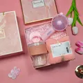 Deluxe pink gift set including mini fan glass cup and plush towel in marble box - Fan + Water Cup + Towel Set (FP-07) / Pink