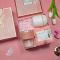 Elegant pink gift set including glass cup, towel, and white humidifier - Glass Cup + Towel + Humidifier Set (FP-09) / Pink