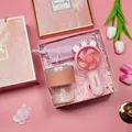 Portable pink gift set with glass cup, mini handheld fan, and folding umbrella - Glass Cup + Fan + Umbrella Set (FP-11) / Pink