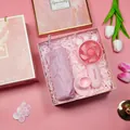 Elegant pink gift set including a portable handheld fan and matching folding umbrella - Fan + Umbrella Set (FP-13) / Pink