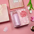 Pink gift set with insulated vacuum flask and handheld fan in marble box - Thermos + Fan Set (FP-15) / Pink