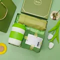 Green corporate gift box set including dual-drinking cup, towel and umbrella - Dual-drink Cup + Towel + Umbrella Set (LP-34) / Green