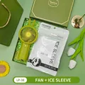 Green handheld rabbit fan and cooling ice sleeve gift set in elegant premium box - Fan + Ice Sleeve Set (LP-38) / Green