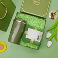Premium green souvenir gift set including insulated coffee tumbler and soft towel - Coffee Cup + Towel Set (LP-39) / Green