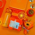 Premium orange gift set including insulated thermos, portable mini fan, and plush bath towel - Thermos + Fan + Bath Towel Set (LP-32) / Orange