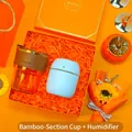 Elegant orange gift set featuring an amber glass cup and a portable mini humidifier - Bamboo Cup + Humidifier Set (LP-12) / Orange