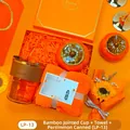 Vibrant orange gift set including a bamboo glass cup, soft towel, and ceramic jar - Bamboo Cup + Towel + Persimmon Jar Set (LP-13) / Orange