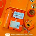 Orange corporate gift set including insulated thermos, phone stand, and soft towel - Pea-Style Thermos + Phone Stand + Towel Set (LP-41) / Orange
