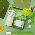 Green festive gift set including smart temperature display cup, towel and mugwort hammer - Smart Temperature Display Thermos + Towel + Mugwort Hammer Set (LP-56) / Green