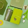 Premium green business gift set including insulated coffee mug and notebook in a gift box - Stainless Steel Coffee Cup + Loose-leaf Notebook Set (LP-42) / Green