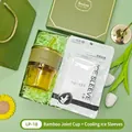 Practical gift set with a bamboo joint glass cup and cooling ice sleeves in green - Glass Cup + Cooling Arm Sleeves Set (LP-18) / Green