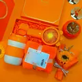 Premium orange themed gift set with portable fan, dual-drink tumbler and plush towel - Dual-drink Cup + Fan + Towel Set (LP-24) / Orange