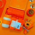 Orange gift set featuring a dual-use travel mug, folding umbrella, and soft face towel - Dual-drink Cup + Umbrella + Towel Set (LP-26) / Orange