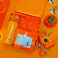Premium vibrant orange gift set featuring an insulated water bottle and a soft plush towel - Vacuum Flask + Towel Set (LP-28) / Orange