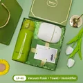 Premium green gift set featuring insulated vacuum flask, soft towel and humidifier - Vacuum Flask + Towel + Humidifier Set (LP-46) / Green