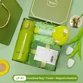 Green gift set including stainless steel thermos, cotton towel and herbal massage hammer - Vacuum Flask + Towel + Mugwort Massage Hammer Set (LP-47) / Green