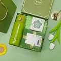 Elegant green gift set featuring a thermos, cotton towel, and soap for corporate events - Vacuum Flask + Towel + Handmade Soap Set (LP-49) / Green