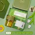 Elegant green gift set including bamboo glass cup, towel and hand cream in box - Bamboo Glass Cup + Towel + Hand Cream Set (LP-24) / Green