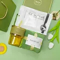 Premium green gift set featuring bamboo-shaped glass cup, towel, and ice sleeves - Bamboo Glass Cup + Towel + Cooling Sleeves Set (LP-29) / Green