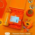 Elegant orange souvenir gift set including an insulated tumbler and a soft plush towel - Vacuum Flask + Towel Set (LP-43) / Orange