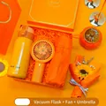Premium orange gift set with vacuum flask, handheld fan, and umbrella for corporate - Vacuum Flask + Fan + Umbrella Set (LP-45) / Orange